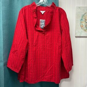 NWT Crown & Ivy Red and Blue Stripped 3/4 Length Top Red Highland Size 3X